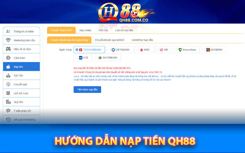 Hướng dẫn nạp tiền QH88